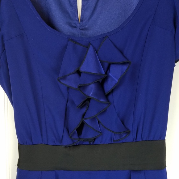 Express Royal Blue Dress Flutter Sleeves Tie Belt - Picture 3 of 6